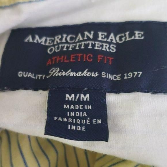 American Eagle Athletic Yellow Blue Striped Button Down Long Sleeve Shirt Size M - Picture 3 of 8